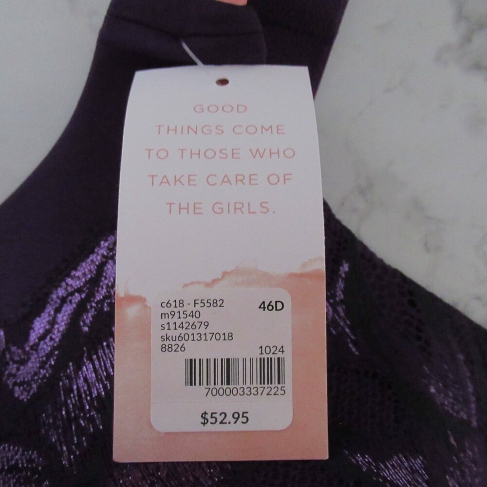 New Cacique Bra 46D Purple Lace Lightly Lined No Wire Plus Size Bralette - Picture 5 of 6